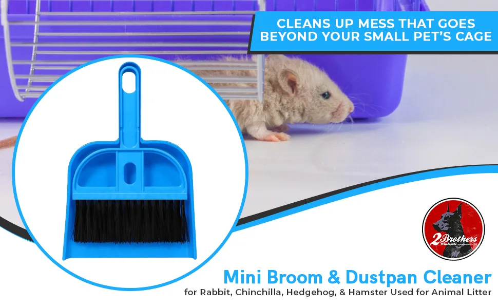 2 Brothers Wholesale Mini Broom and Dustpan Cleaner for Rabbit, Chinchilla, Hedgehog, and Hamster Used for Animal Litter Blue - Pet Dustpan and Brush