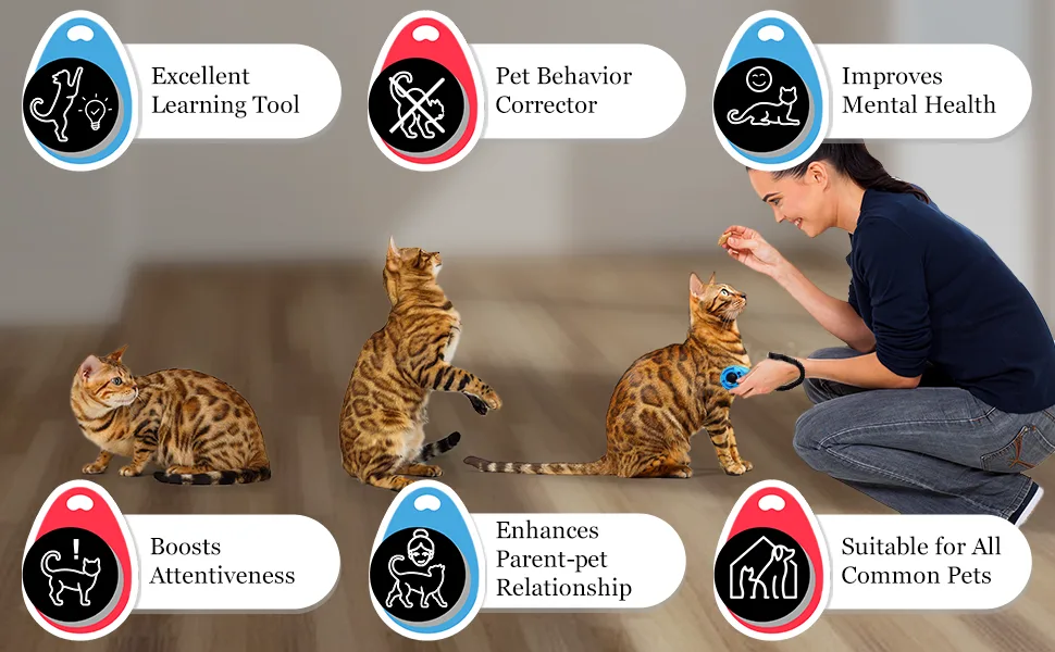 Meric Pet Cat Training Clicker with Wrist Strap, Flat Drop Shape Button Cat Clicker Training Tool, Durable & Easy to Use, Red and Blue, 2 Pcs per Pack - product information 2