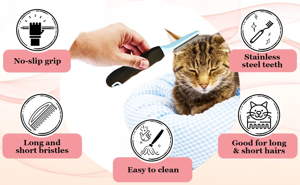 Meric Detangling Dematting Comb, Short And Long Teeth Easily Release Tangles And Knots, Comfort No-Slip Grip Handle, Rounded Teeth Gentle Enough For Bunnies - product information 2