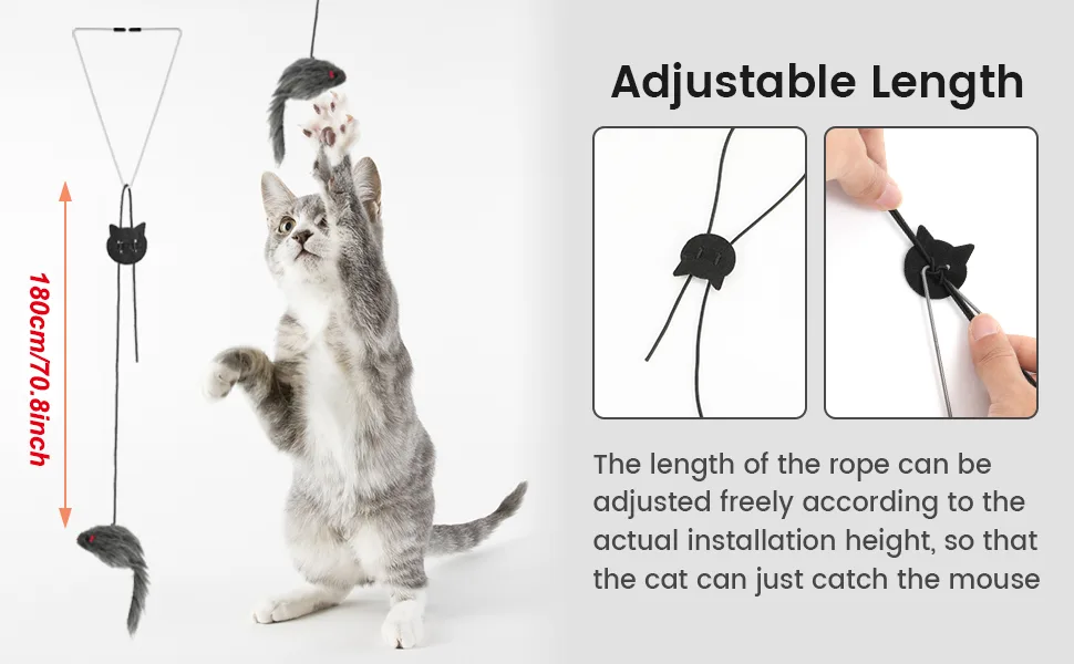 Cat Toy Rope Mouse Play Supplies, Hanging Retractable Cat Catching Mouse Toy, Funny Door Hanging Bouncing Mouse Retractable Plush Mice Cat Interactive Toy Black - Cat Toys