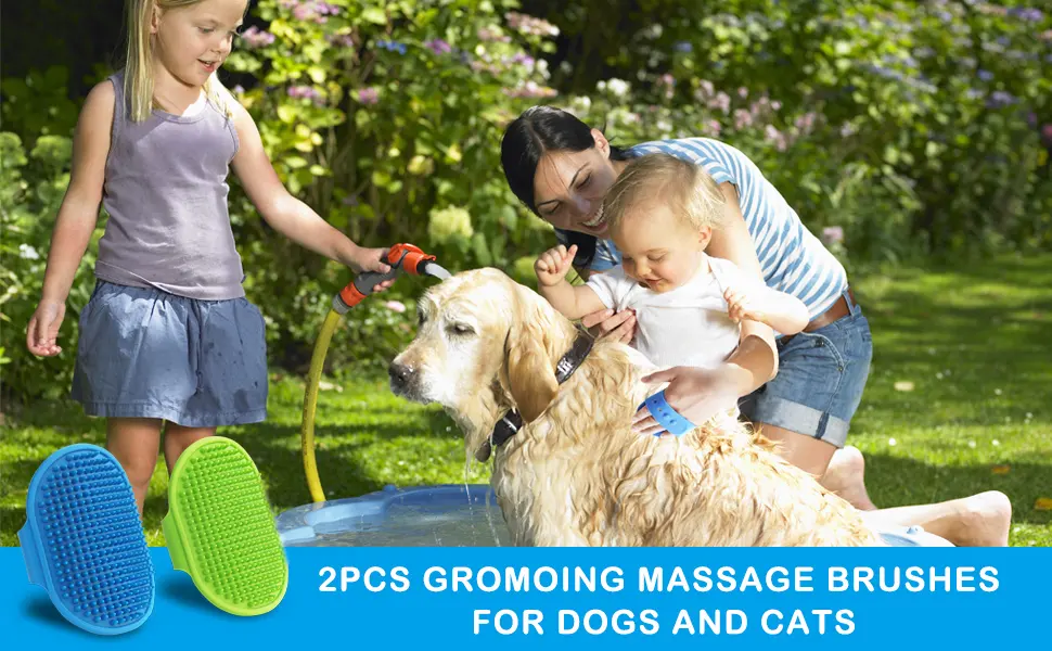 2 Pcs Dog Grooming Brush, Pet Shampoo Bath Brush Soothing Massage Rubber Comb,Adjustable Ring Handle, Suitable for Long Short Haired Pet. - product information 3