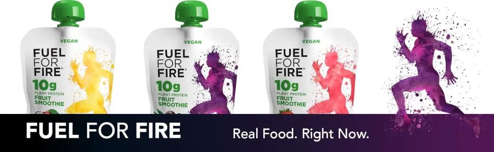Fuel for Fire Protein Smoothie Pouch - 10 g Protein - Vegan Berry Acai - Pack of 12 - Vegan Banner