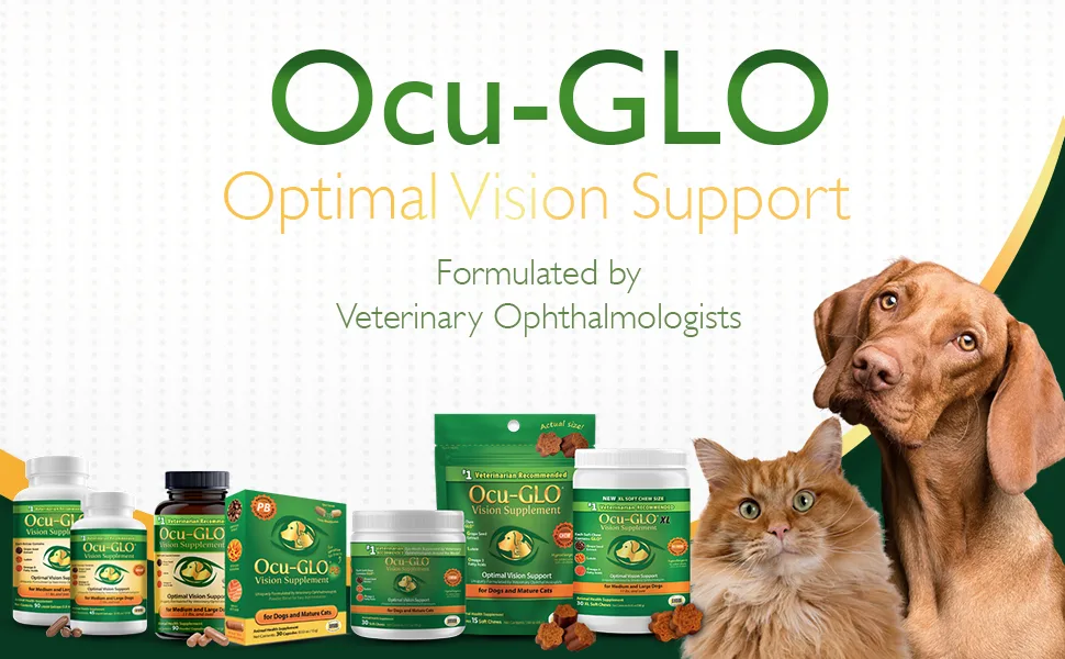 Ocu-GLO PB Vision Supplement for Medium & Large Dogs – Easy to Administer Powder Blend with Lutein, Omega-3 Fatty Acids, Grape Seed Extract & Antioxidants to Promote Eye Health, 90ct Powder Capsules - dog vision support