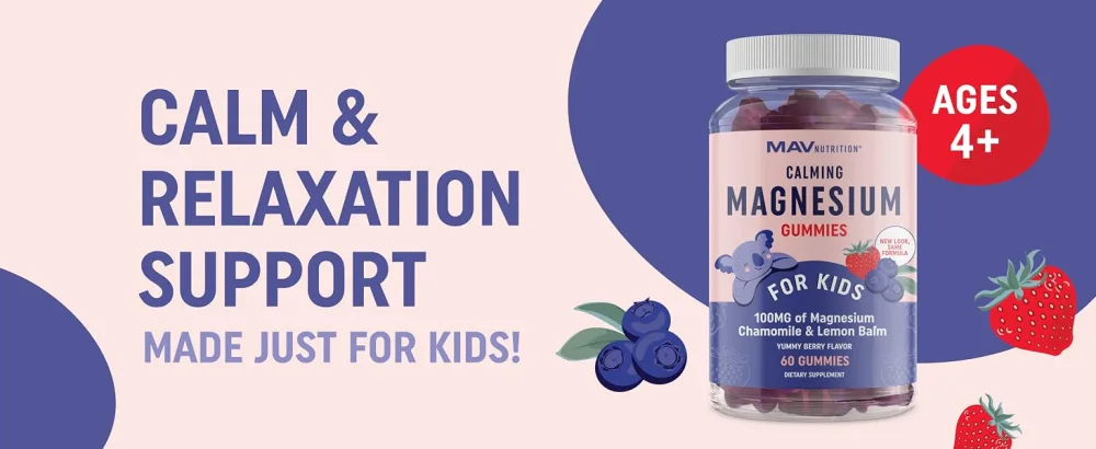 Magnesium Calming Gummies for Kids | Relaxing Magnesium for Kids | Calm Gummies for Natural Wake-Sleep Cycles with Chamomile & Lemon Balm | Gluten-Free, Non-GMO, Naturally Sweetened | 60 Count Calming Gummy for Kids - calm