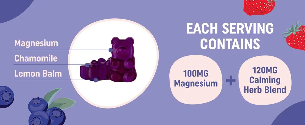 Magnesium Calming Gummies for Kids | Relaxing Magnesium for Kids | Calm Gummies for Natural Wake-Sleep Cycles with Chamomile & Lemon Balm | Gluten-Free, Non-GMO, Naturally Sweetened | 60 Count Calming Gummy for Kids - gummy