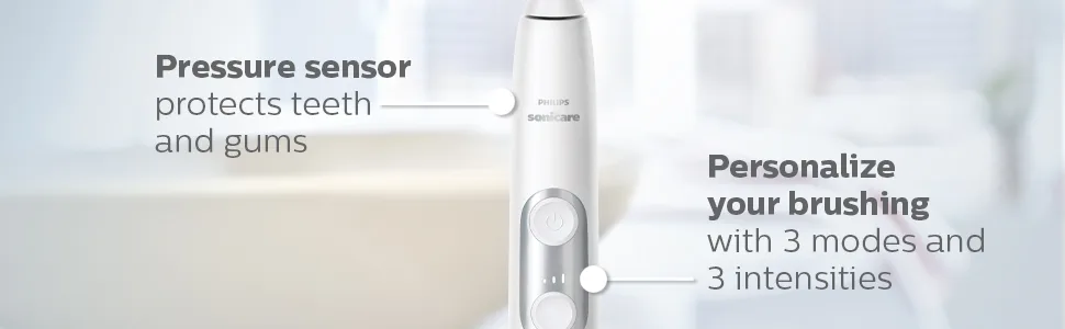 Philips Sonicare ProtectiveClean 6100 Rechargeable Electric Power Toothbrush, White, HX6877/21 - pressure sensor protects teeth and gums