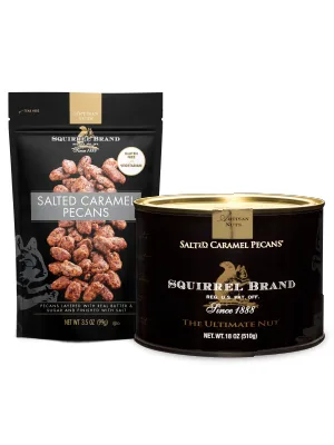 SQUIRREL BRAND Artisan Nuts Salted Caramel Pecans, 3.5 oz (Pack of 6) 3.5 Ounce (Pack of 6) Artisan Salted Caramel Pecans - Available in a Bag and Tin