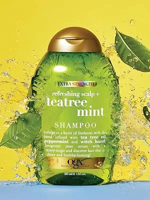OGX Extra Strength Refreshing Scalp + Teatree Mint , Invigorating Scalp Shampoo with Tea Tree & Peppermint Oil & Witch Hazel, Paraben/ Sulfate-Free Surfactants, 13 fl oz - Tea Tree Mint bursting with mint and moisture
