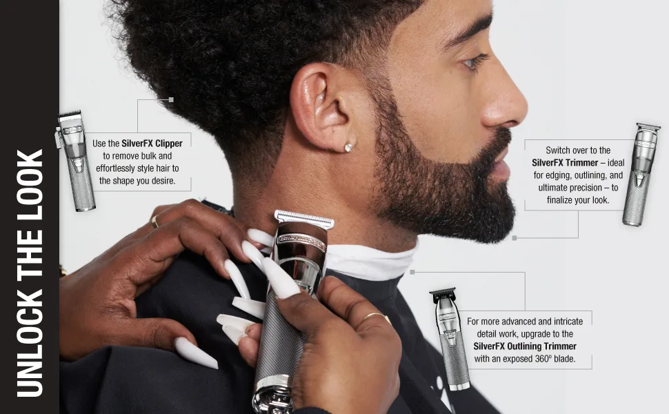 BaBylissPRO SILVERFX Metal Collection Single Foil Shaver - SilverFX in use