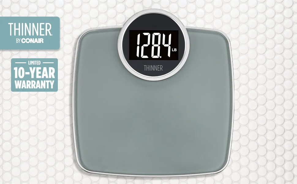 Thinner by Conair Extra-Large Easy-to-Read Digital Bathroom Scale, Measures Weight Up to 400 lbs. Digital - Silver - Thinner by Conair Extra-Large Easy-to-Read Digital Bathroom Scale, Measures Weight Up to 440 Lbs.