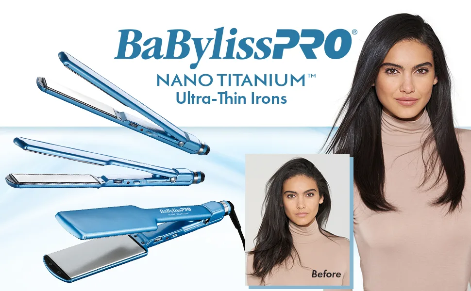 BabylissPRO Nano Titanium Ultra-Thin Hair Straightener, Professional Flat Iron For All Hair Types 1-1/2 Inch Prepack - Ultra Thin #1