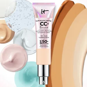 IT Cosmetics CC+ Cream Illumination Full Coverage Foundation - Color Correcting Cream, Hydrating Serum & SPF 50+ Sunscreen - Radiant Finish - 1.08 fl oz Medium (W) - CC+ Illumination