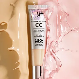 IT Cosmetics CC+ Cream Illumination Full Coverage Foundation - Color Correcting Cream, Hydrating Serum & SPF 50+ Sunscreen - Radiant Finish - 1.08 fl oz Medium (W) - CC+ Illumination