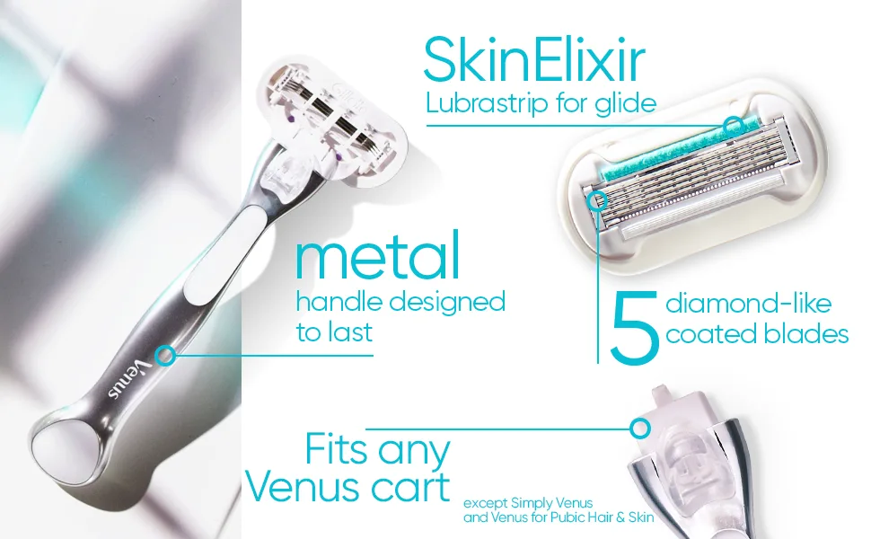 Gillette Venus Extra Smooth Sensitive Womens Razor Blade Refills, 6 Count, Designed for Women with Sensitive Skin, BLUE 6ct Refills - skinelixir lubrastrip for glide, metal handle designed to last, diamond like coated blades