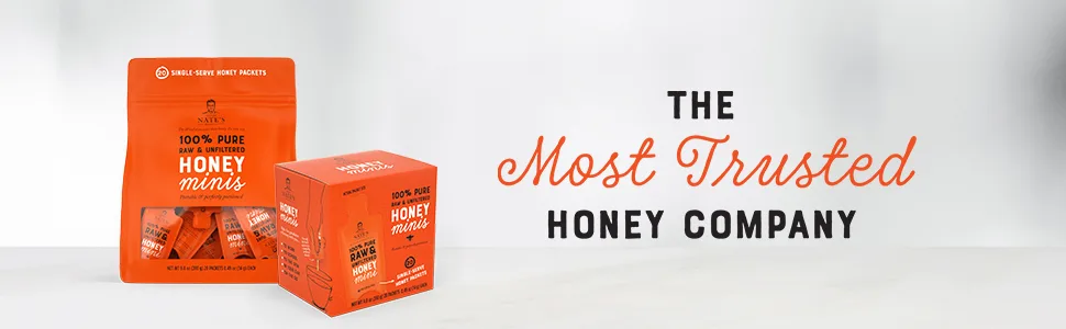 Nature Nate's Raw and Unfiltered Honey Minis Packets Single Serve, 9.8 Oz, 1 box of 20 packets. - Nature Nate