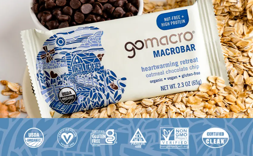 GoMacro MacroBar Organic Vegan Protein Bars - Oatmeal Chocolate Chip (2.3 Ounce Bars, 12 Count) - OCC Header