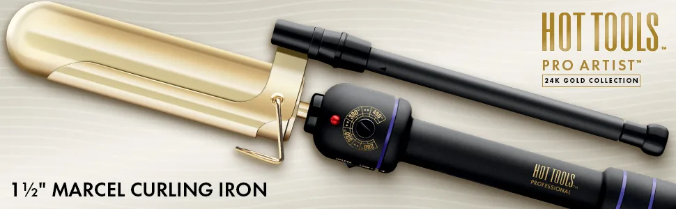 Hot Tools Pro Artist 24K Gold Marcel Iron | Long Lasting Curls, Waves (1-1/2 in) 1-1/2 Inch BARREL - curlingiron; curlingirons; marcel; marcels; marceliron; marcelirons; goldbarrel; longlastingcurls