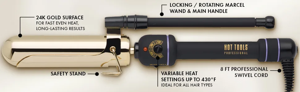 Hot Tools Pro Artist 24K Gold Marcel Iron | Long Lasting Curls, Waves (1-1/2 in) 1-1/2 Inch BARREL - curlingiron; curlingirons; marcel; marcels; marceliron; marcelirons; goldbarrel; longlastingcurls