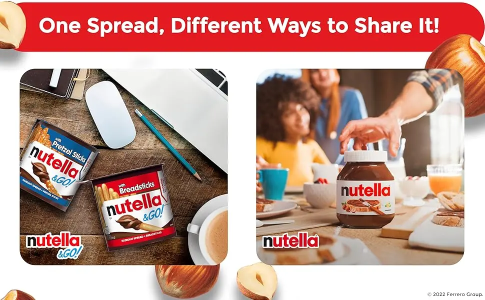 Nutella & GO! Hazelnut And Cocoa Spread With Breadsticks, Snack Pack, Easter Basket Stuffers, 1.8 oz each, Bulk 24 Pack Breadsticks, 24 Count - One Spread, Different Ways to Share It!