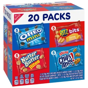 Nabisco Classic Mix Variety Pack, OREO Mini, CHIPS AHOY Mini, Nutter Butter Bites, RITZ Bits Cheese, 20 Snack Packs - image