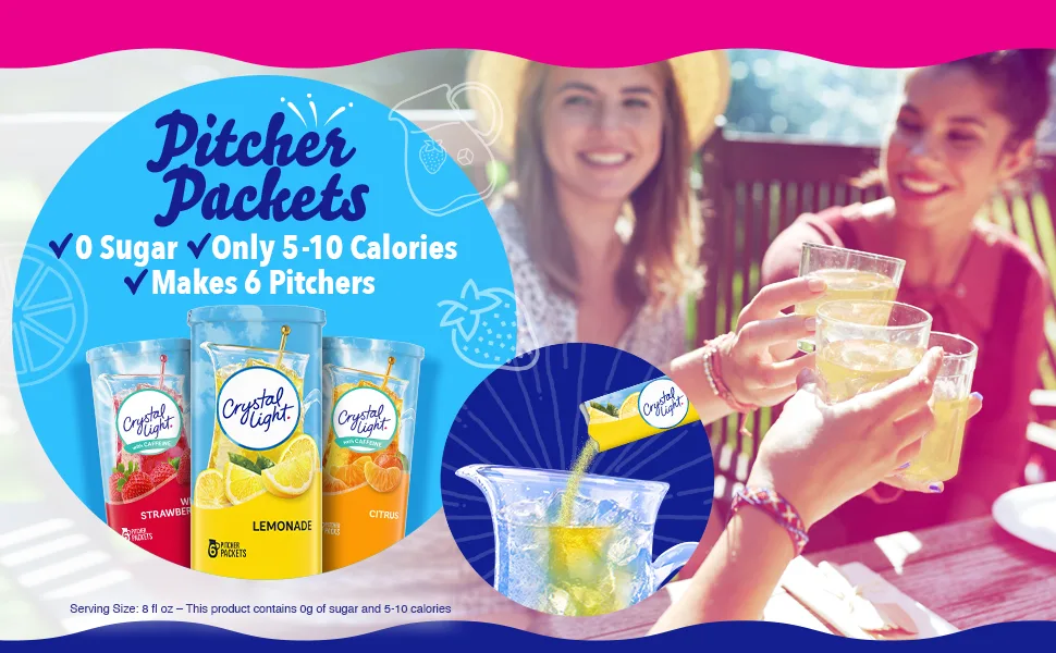 Crystal Light Pure Peach Iced Tea Naturally Flavored Powdered Drink Mix with No Artificial Sweeteners, 5 ct Pitcher Packets - Crystal Light Pitcher Packets