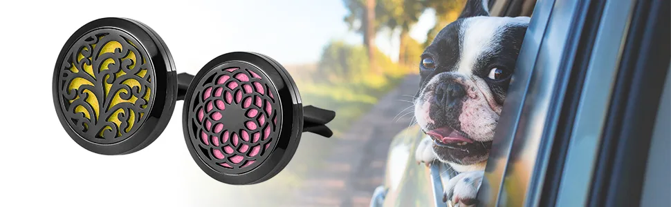 RoyAroma 2PCS 30mm Car Aromatherapy Essential Oil Diffuser Stainless Steel Black Locket with Vent Clip 12 Felt Pads Black a - vent clip