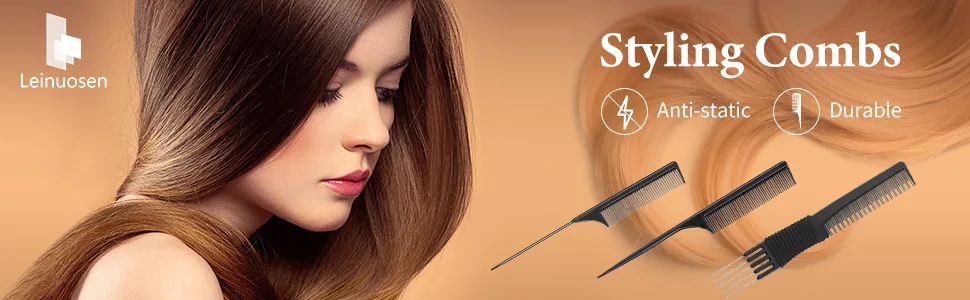 3 Pack Carbon Lift Teasing Combs with Metal Prong, Salon Teasing Back Combs Carbon Comb with Stainless Steel Lift (Black) - product information 1