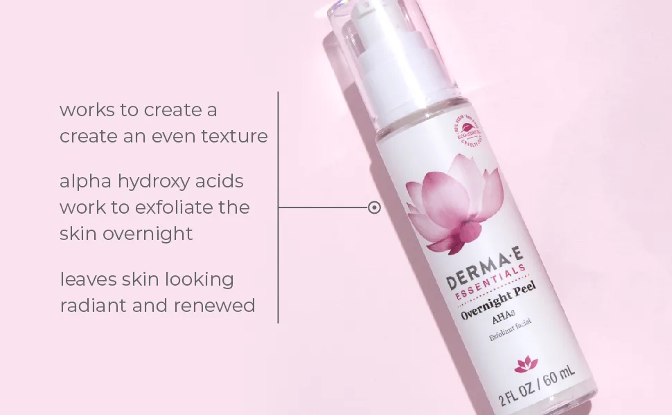 DERMA E Overnight Peel  Alpha Hydroxy Acid Face Mask for Acne Scars, Uneven Skin & Hyperpigmentation  Peel with AHAs Calms, Hydrates & Retexturizes, 2 fl oz - Benefits