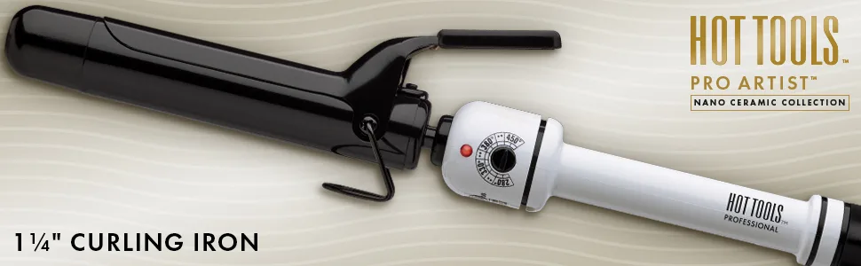HOT TOOLS Pro Artist Nano Ceramic Curling Iron/Wand | For Smooth, Shiny Hair (1-1/4 in) 1-1/4 Inch BARREL - curlingiron; curlingirons; ceramic; 1-1/4inch; longlastincurls; hottools; nanoceramic; professional
