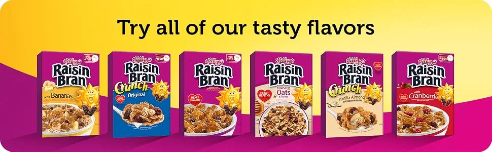 Kellogg's Raisin Bran Crunch Breakfast Cereal Cups, Fiber Cereal, Made with Real Fruit, Original, 33.6oz Case (12 Cups) - Alt text 1