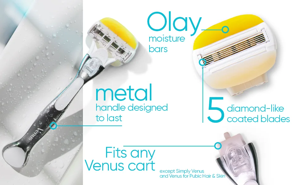 Gillette Venus ComfortGlide Womens Razor Blade Refills, 4 Count, Infused with Olay Coconut Scent - metal handle designed to last
