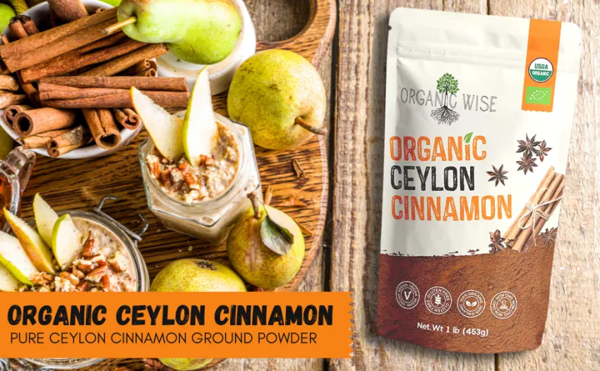 Organic Wise Ceylon Cinnamon Powder Organic, Pure Ceylon Cinnamon Spice, USDA Certified Organic, Ground Powder, 1 lb Bulk Bag, Packed in USA - organic ceylon cinnamon powder pure spice ground resealable pouch USDA 1 pound bulk bag USA natural