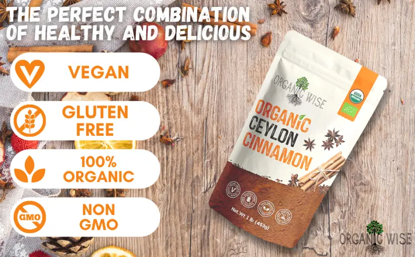 Organic Wise Ceylon Cinnamon Powder Organic, Pure Ceylon Cinnamon Spice, USDA Certified Organic, Ground Powder, 1 lb Bulk Bag, Packed in USA - organic ceylon cinnamon powder pure spice ground resealable pouch USDA 1 pound bulk bag USA natural