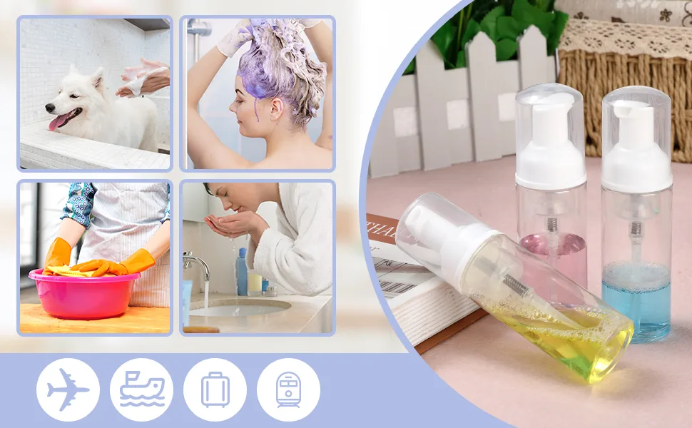 12 Pcs Empty Bottle Travel Soap Bottle | Plastic Foam Dispenser Bottle | Mini Foaming Soap Pump Dispenser for Cleaning, Travel, Cosmetics Packaging (50 ML) Clear - product information 7
