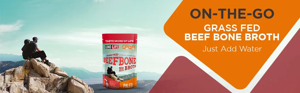 LonoLife - Beef Bone Broth Sticks - 10g Collagen Protein - Grass-Fed, Gluten-Free - Keto & Paleo Friendly - Portable Individual Packets - 10 count - On The Go Grass Fed Beef Bone Broth Just Add Water