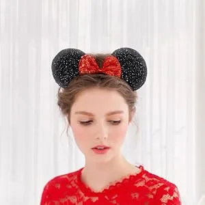 FANYITY Mickey Ears, 2 Pcs Minnie Costume Ears Headbands Hair Band for Party Red Black - disney ear