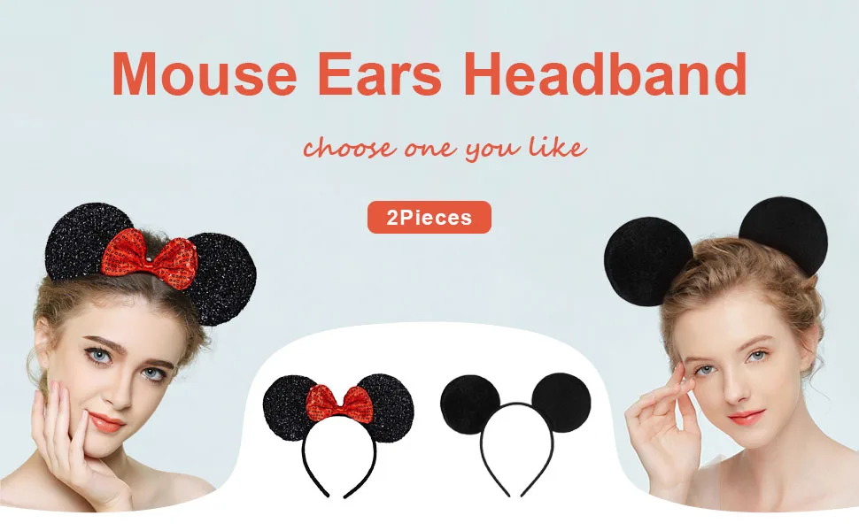 FANYITY Mickey Ears, 2 Pcs Minnie Costume Ears Headbands Hair Band for Party Red Black - mickey &minnie