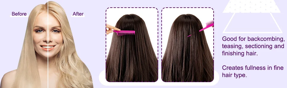 3 Piece Triple Teasing Comb, Rat Tail Combs for Women, Tool Structure Tease Layers Rattail Comb, Rat Tail Comb for Back Combing Root Teasing, Adding Volume, Evening Styling (Black and Red) - product information 3