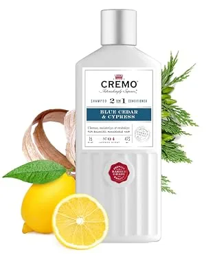 Cremo Barber Grade Blue Cedar & Cypress 2-in-1 Shampoo & Conditioner, 16 Fl Oz (2-Pack) - Shampoo