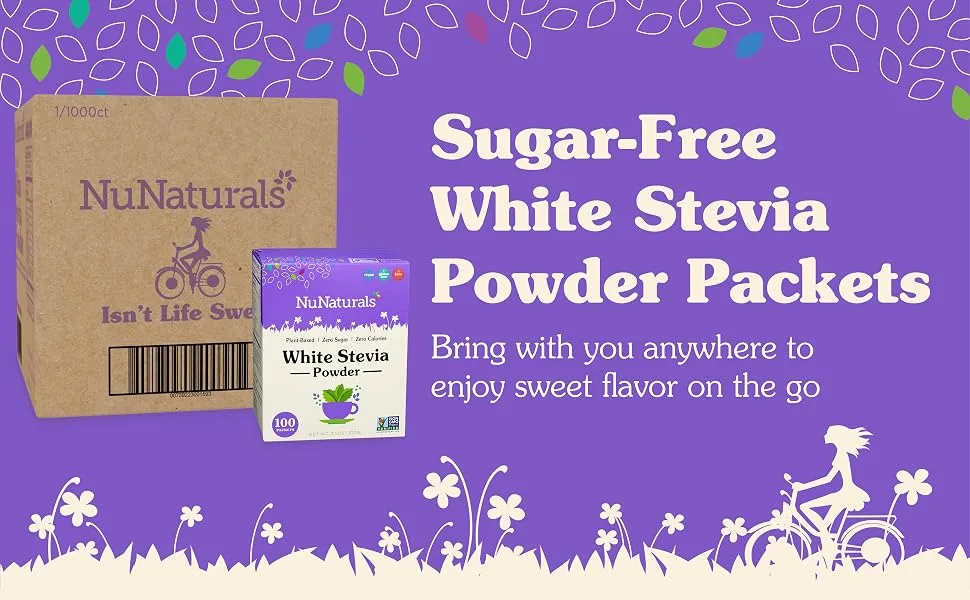 NuNaturals White Stevia Powder Packets, Single-Serve, Zero Calorie Sugar Substitute, 100 count 100 Count (Pack of 2) - Sugar-Free White Stevia Powder Packets Bring with you anywhere to enjoy sweet flavor on the go