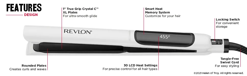REVLON Crystal C + Ceramic Digital Hair Flat Iron | Long-Lasting Shine and Less Frizz, (1 in) 1 INCH FLAT IRON - flat iron; flat irons; straightener; straighteners; hair straightener; 1 inch plates; RVST2206