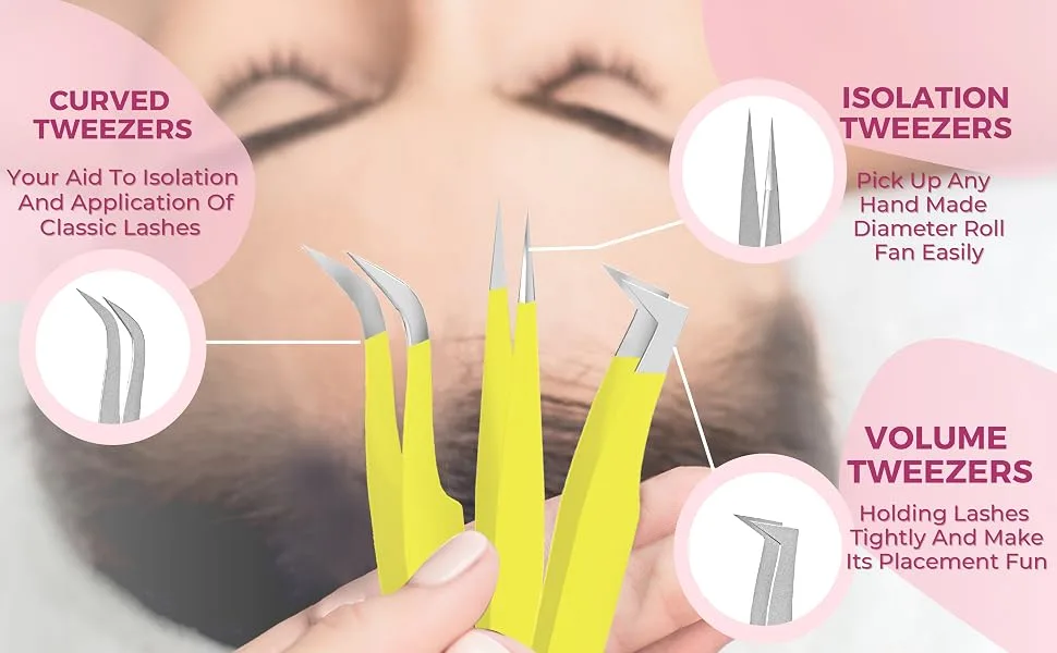 SIVOTE Lash Tweezers for Eyelash Extensions for Volume, Isolation & Classic Lashes, 3 Pack, Yellow - eyelash tweezers for extensions
