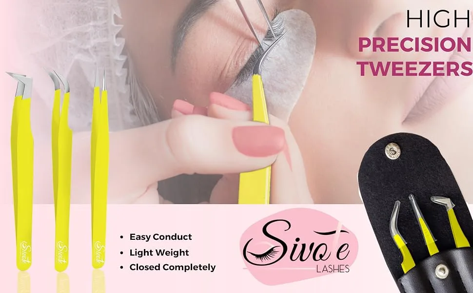SIVOTE Lash Tweezers for Eyelash Extensions for Volume, Isolation & Classic Lashes, 3 Pack, Yellow - tweezers for eyelash extension
