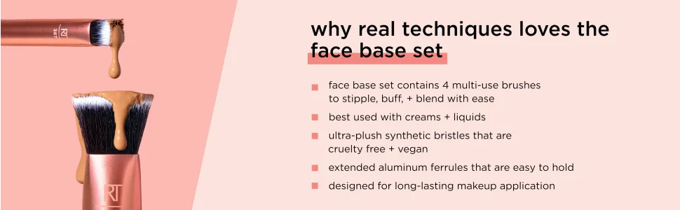 Real Techniques Face Base Makeup Brush Kit, For Concealer, Foundation, & Contour, Works With Liquid, Cream & Powder Products, Staples For Blending & Buffing, 4 Piece Set Face Base Kit, 4 Piece Set - image