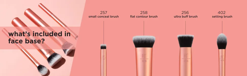 Real Techniques Face Base Makeup Brush Kit, For Concealer, Foundation, & Contour, Works With Liquid, Cream & Powder Products, Staples For Blending & Buffing, 4 Piece Set Face Base Kit, 4 Piece Set - image