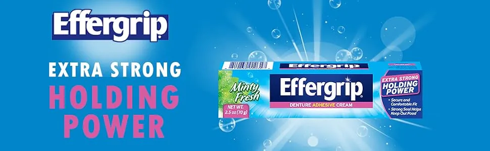 Effergrip Denture Adhesive Cream, Extra Strong Holding Power, 2.5 oz 2.5 Ounce (Pack of 1) - Effergrip