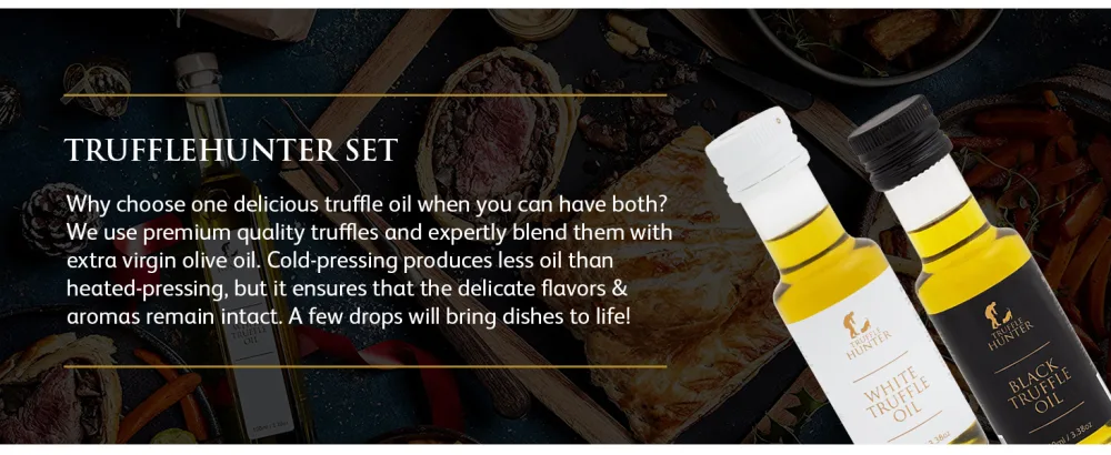TruffleHunter - Black & White Truffle Oil Set - Extra Virgin Olive Oil for Cooking & Seasoning - 3.38 Oz X2 - black and white truffle oil
