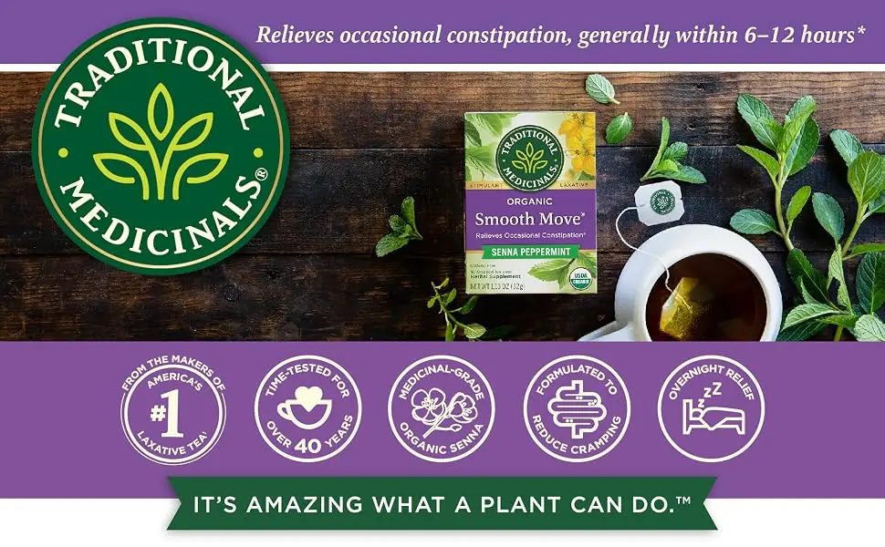 Traditional Medicinals Organic Smooth Move Peppermint Tea, 16 ct 16 Count (Pack of 1) - Organic smooth move peppermint Senna laxative tea