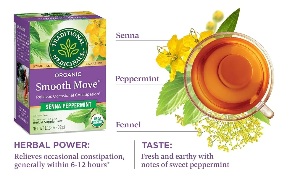 Traditional Medicinals Organic Smooth Move Peppermint Tea, 16 ct 16 Count (Pack of 1) - Organic smooth move peppermint Senna laxative tea