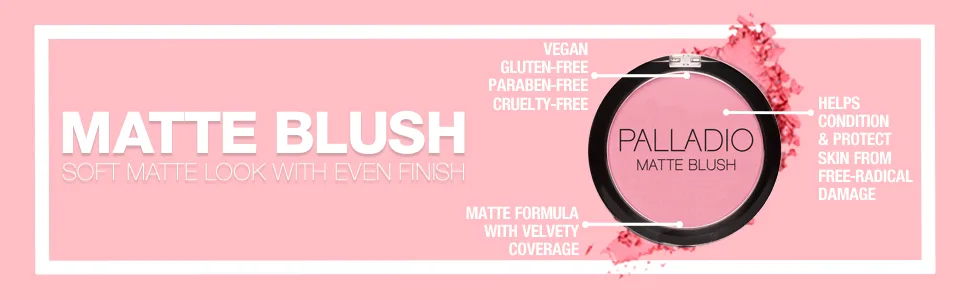 Palladio Matte Blush, Brushes onto Cheeks Smoothly, Soft Matte Look and Even Finish, Flawless Velvety Coverage, Effortless Blending Makeup, Flatters the Face, Convenient Compact, Berry Pink - palladio matte blush vegan gluten paraben cruelty free nyx loreal maybelline milani makeup haus best